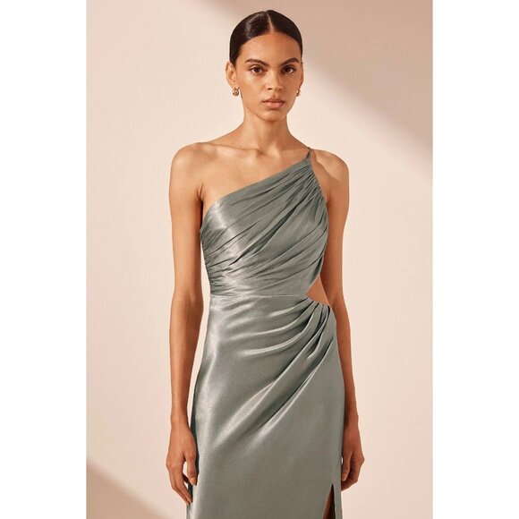 Shona Joy La Lune Asymmetrical Gathered Maxi Dress in Sage 10 New Womens Gown - Picture 13 of 14